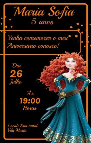 Convite de Aniversário Merida Valente para Editar Online