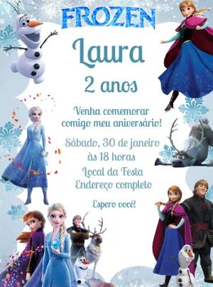 Convite de Aniversário Frozen com Personagens para Editar Online