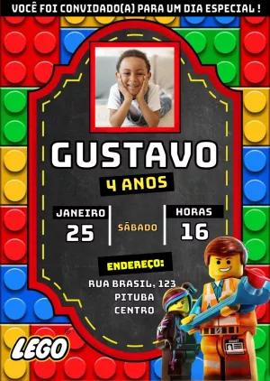 Convite de Aniversário Lego com Foto para Editar Online