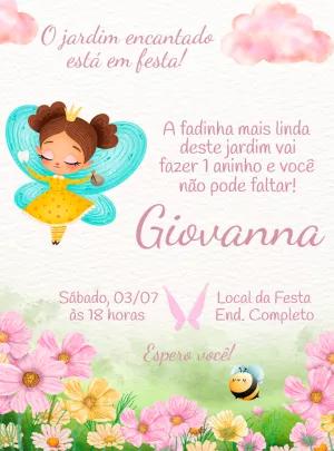 Convite Aniversário Jardim das Fadas Editável com Fadinha