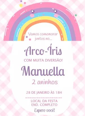 Convite de Aniversário Arco-Íris Fofo para Editar Online