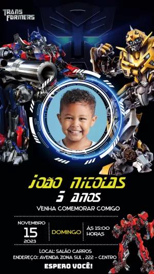 Convite Aniversário Transformers com Foto para Editar Online