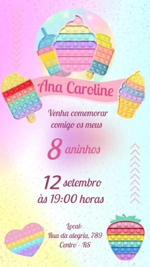 Convite Aniversário Pop It Candy Colorido para Editar Online