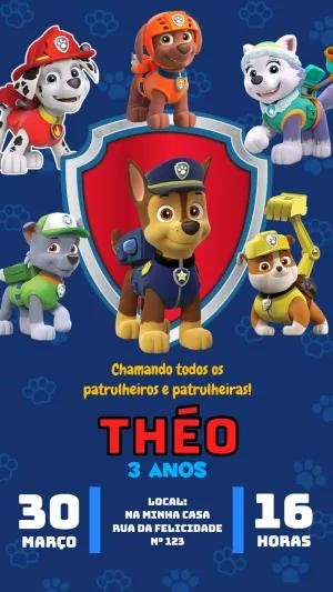 Convite de Aniversário Patrulha Canina para Editar Online