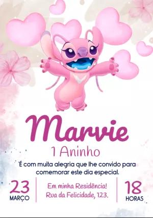 Convite Aniversário Angel Stitch Rosa para Editar Online