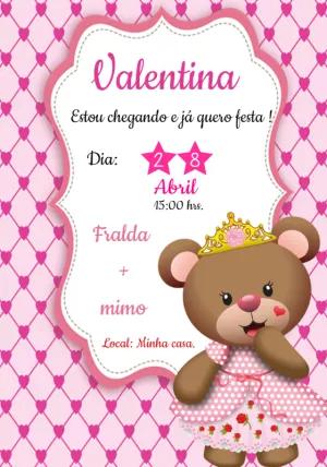Convite Chá de Bebê Ursinha Princesa para Editar Online
