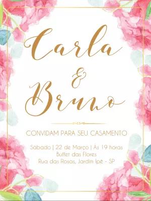 Convite de Casamento Floral Rosa Delicado para Editar Online
