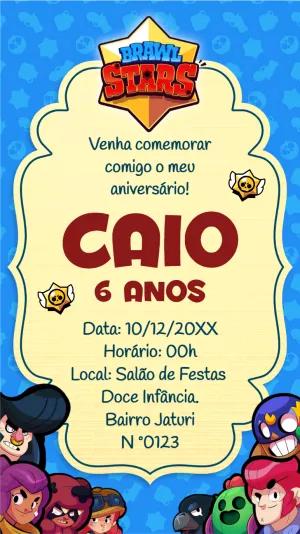Convite de Aniversário Brawl Stars com Personagens para Editar