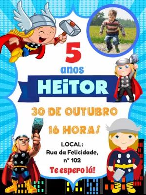 Convite de Aniversário Thor Vingadores com Foto para Editar