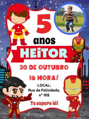 Convite Aniversário Homem de Ferro com Foto para Editar Online