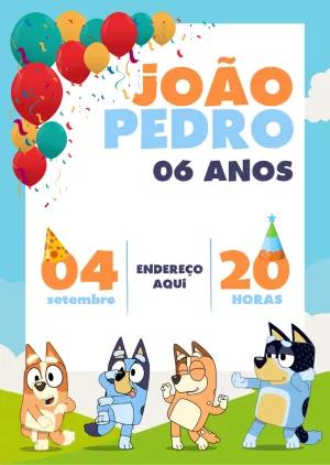 Convite de Aniversário Bluey e sua Turma para Editar Online