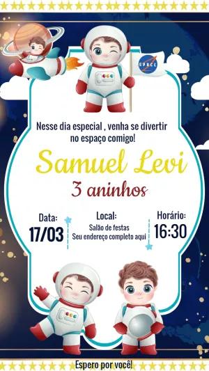 Convite de Aniversário Astronauta Infantil para Editar Online