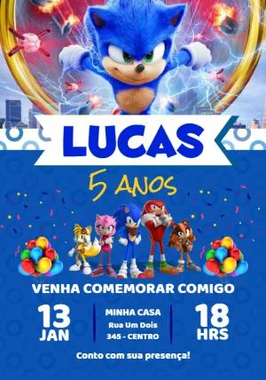 Convite de Aniversário Sonic com Personagens para Editar Online