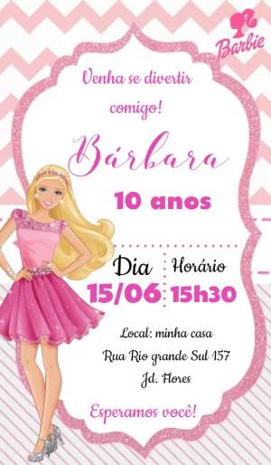 Convite de Aniversário Barbie Rosa para Editar Online e Imprimir