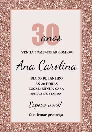 Convite de Aniversário Glitter Rose Gold para Editar Online