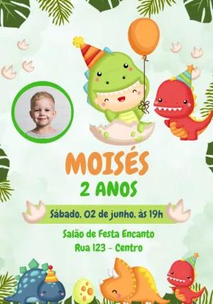 Convite Aniversário Dino Baby com Foto para Editar Online