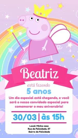 Convite Aniversário Peppa Pig Fada para Editar Online