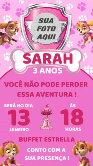 Convite Aniversário Patrulha Canina Skye para Editar Online
