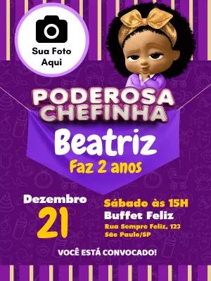 Convite Aniversário Poderosa Chefinha com Foto para Editar Online