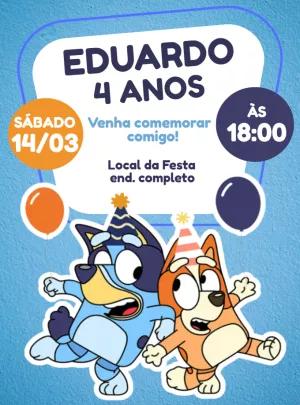 Convite de Aniversário Bluey e Bingo para Editar Online