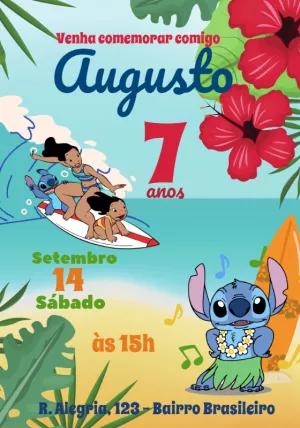 Convite de Aniversário Stitch e Lilo Editável Online