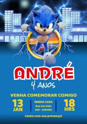 Convite de Aniversário Sonic o Filme para Editar Online