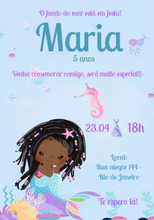 Convite de Aniversário Sereia Negra para Editar Online