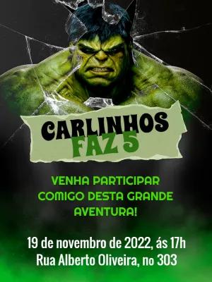 Convite de Aniversário do Hulk para Editar e Imprimir Online