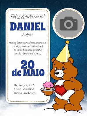 Convite de Aniversário Ursinhos Carinhosos para Editar com Foto