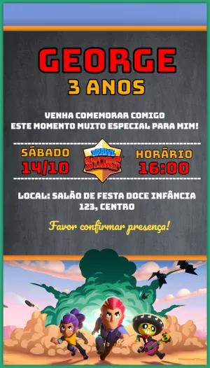 Convite de Aniversário Brawl Stars com Personagens para Editar