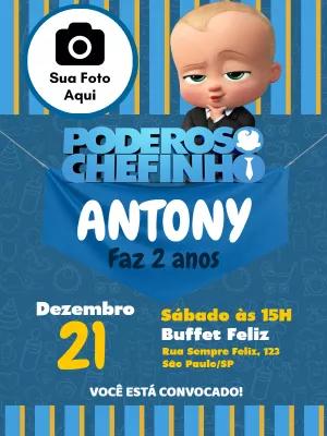Convite Aniversário Poderoso Chefinho com Foto para Editar