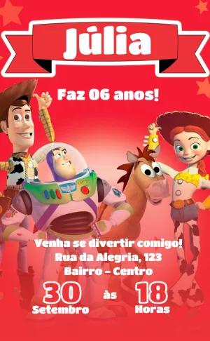 Convite Aniversário Toy Story com Personagens para Editar Online