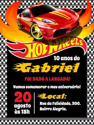 Convite de Aniversário Hot Wheels Editável Online com Carros