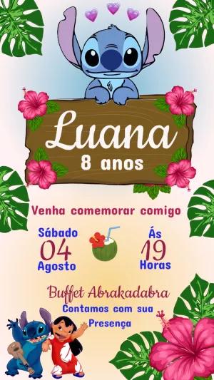 Convite de Aniversário Stitch Tropical para Editar Online