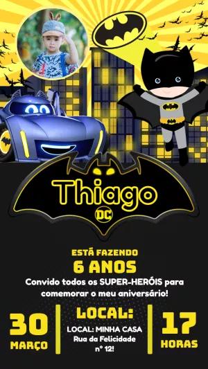 Convite de Aniversário Batman com Foto para Editar Online