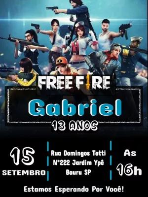 Convite Aniversário Free Fire com Personagens para Editar Online