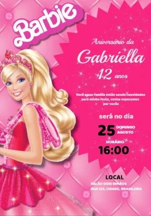 Convite de Aniversário Barbie Rosa para Editar Online e Imprimir