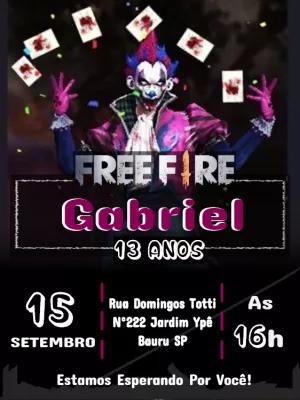 Convite Aniversário Free Fire com Personagem para Editar Online