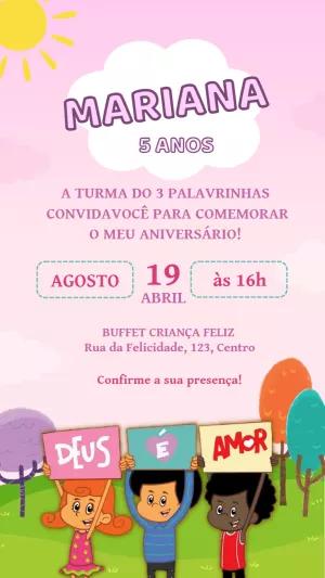 Convite Aniversário 3 Palavrinhas para Editar Online