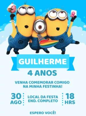 Convite de Aniversário Minions para Editar e Imprimir