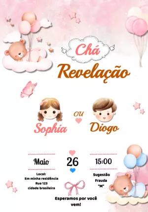 Convite Chá Revelação Ursinhos Fofos para Editar Online