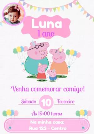 Convite de Aniversário Peppa Pig com Foto para Editar Online
