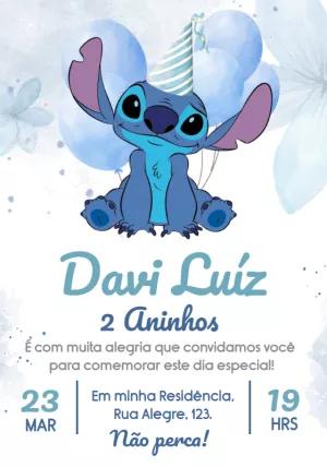 Convite de Aniversário Stitch Fofo para Editar Online e Imprimir