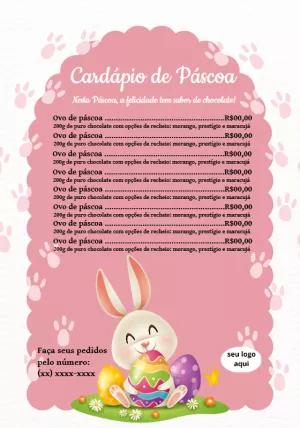 Cardápio de Páscoa com Coelho Fofo para Editar e Imprimir