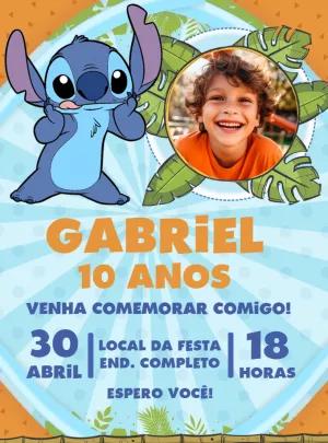 Convite Aniversário Stitch com Foto para Editar Online