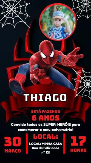 Convite Aniversário Homem Aranha com Foto para Editar Online