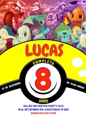 Convite de Aniversário Pokémon com Personagens para Editar