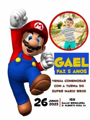 Convite de Aniversário Super Mario com Foto para Editar Online