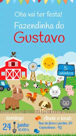 Convite Aniversário Fazendinha com Animais Fofos para Editar