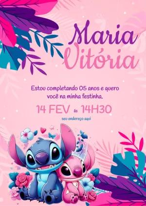 Convite Aniversário Stitch e Angel para Editar Online